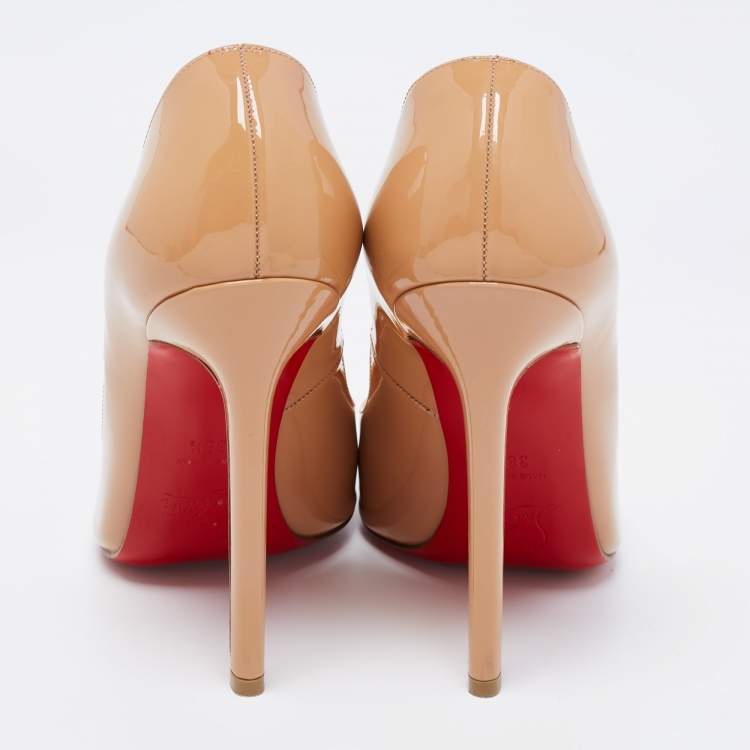 Pre Owned Christian Louboutin Beige Patent Leather So Kate Pointed Toe Pumps Size 38.5
