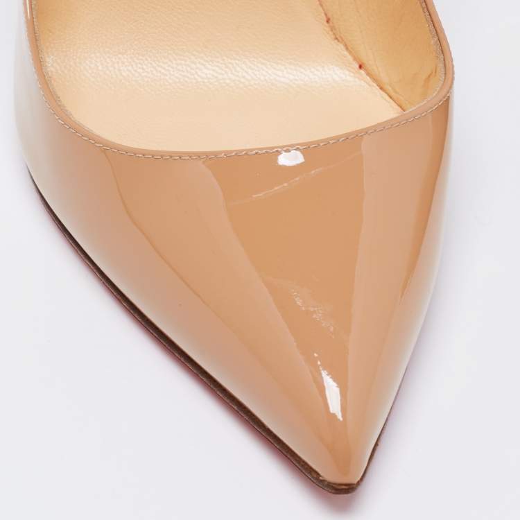Pre Owned Christian Louboutin Beige Patent Leather So Kate Pointed Toe Pumps Size 38.5