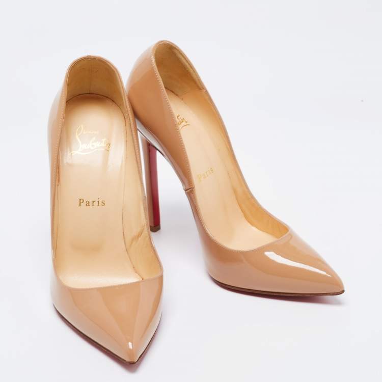 Pre Owned Christian Louboutin Beige Patent Leather So Kate Pointed Toe Pumps Size 38.5