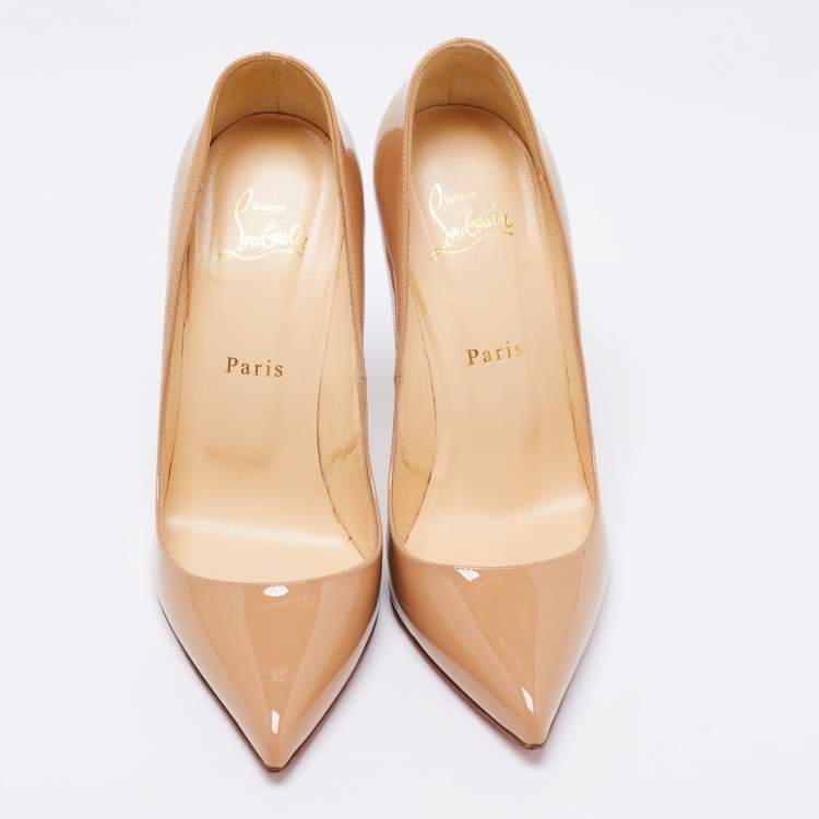 Pre Owned Christian Louboutin Beige Patent Leather So Kate Pointed Toe Pumps Size 38.5