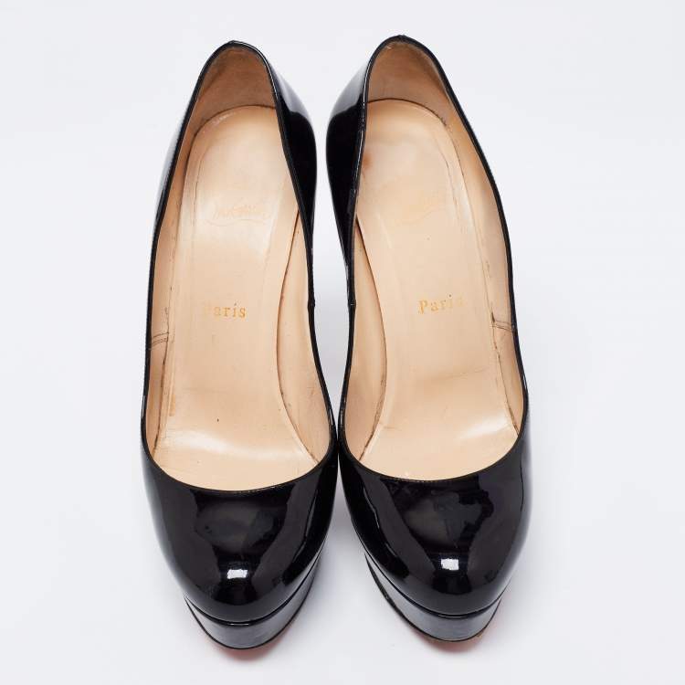 Pre Owned Christian Louboutin Black Patent Leather Bianca Platform Pumps Size 39.5