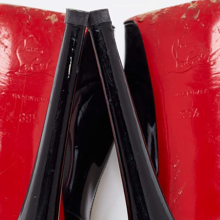 Pre Owned Christian Louboutin Black Patent Leather Bianca Platform Pumps Size 39.5