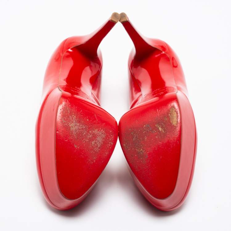 Pre Owned Christian Louboutin Red Patent Leather Bianca Platform Pumps Size 39
