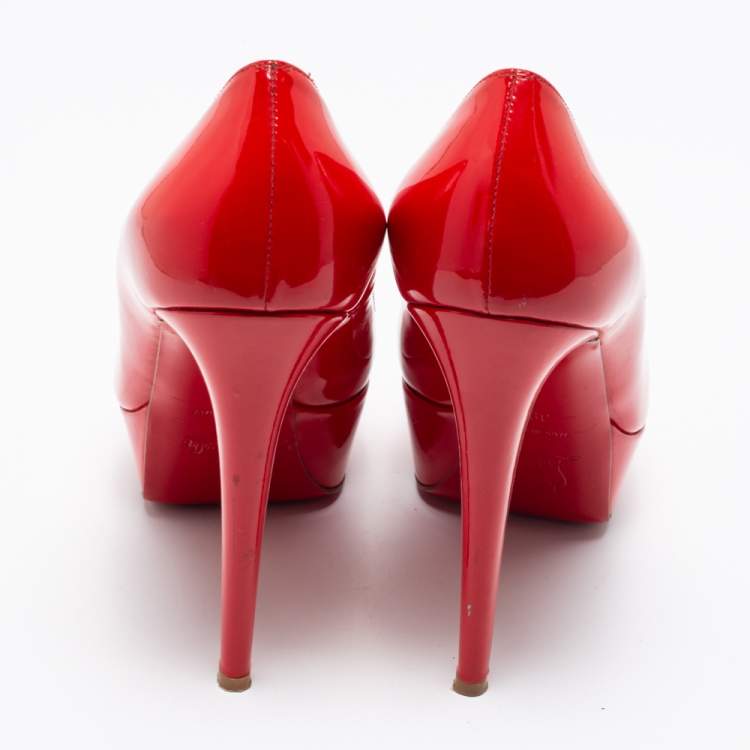 Pre Owned Christian Louboutin Red Patent Leather Bianca Platform Pumps Size 39