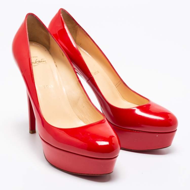 Pre Owned Christian Louboutin Red Patent Leather Bianca Platform Pumps Size 39
