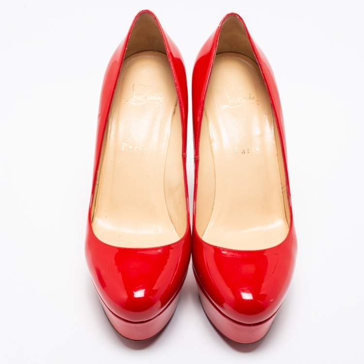 Pre Owned Christian Louboutin Red Patent Leather Bianca Platform Pumps Size 39