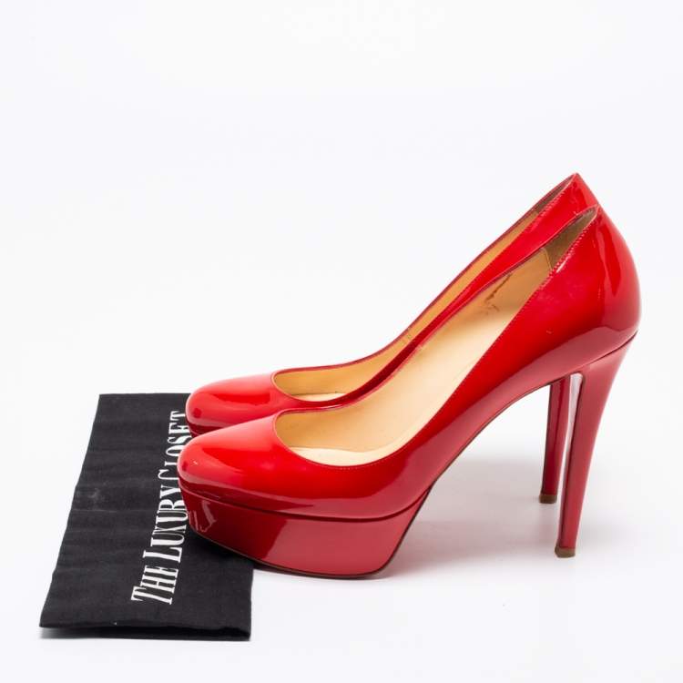 Pre Owned Christian Louboutin Red Patent Leather Bianca Platform Pumps Size 39
