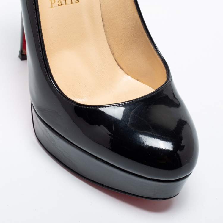 Pre Owned Christian Louboutin Black Patent Leather Bianca Platform Pumps Size 39.5
