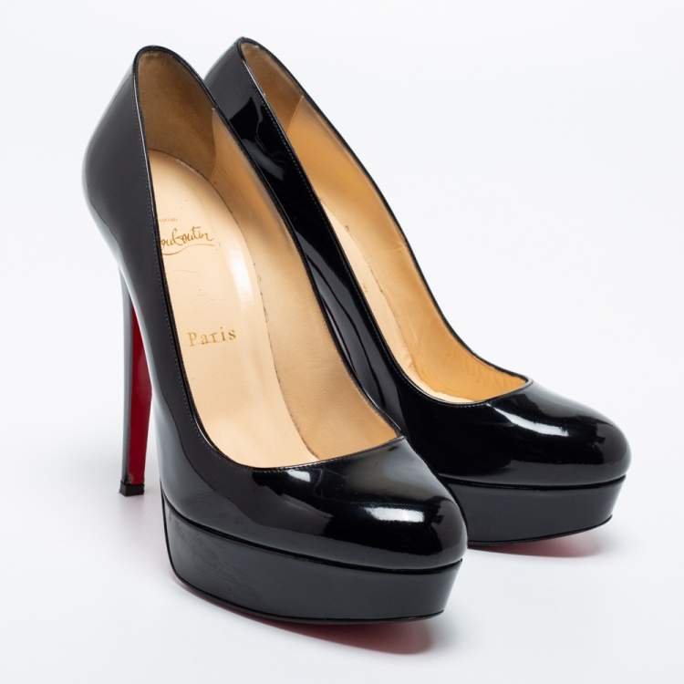Pre Owned Christian Louboutin Black Patent Leather Bianca Platform Pumps Size 39.5