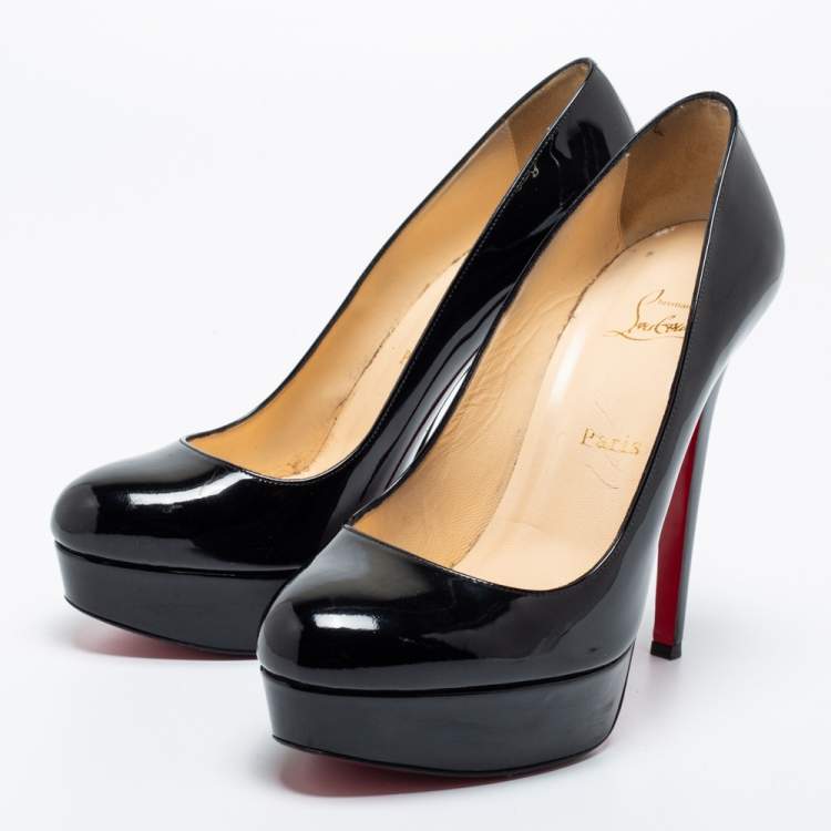 Pre Owned Christian Louboutin Black Patent Leather Bianca Platform Pumps Size 39.5