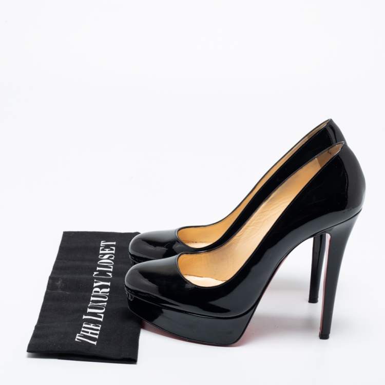 Pre Owned Christian Louboutin Black Patent Leather Bianca Platform Pumps Size 39.5