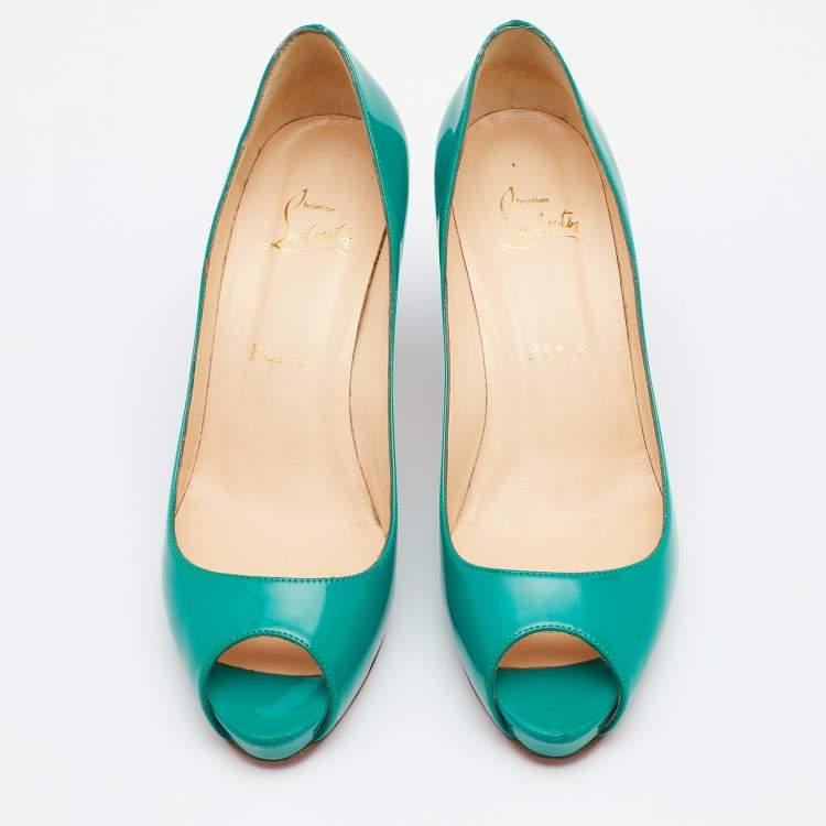Pre Owned Christian Louboutin Green Patent Leather Very Prive Platform Pumps Size 38