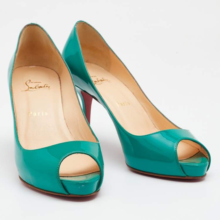 Pre Owned Christian Louboutin Green Patent Leather Very Prive Platform Pumps Size 38