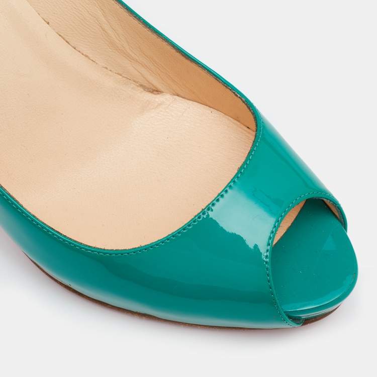 Pre Owned Christian Louboutin Green Patent Leather Very Prive Platform Pumps Size 38