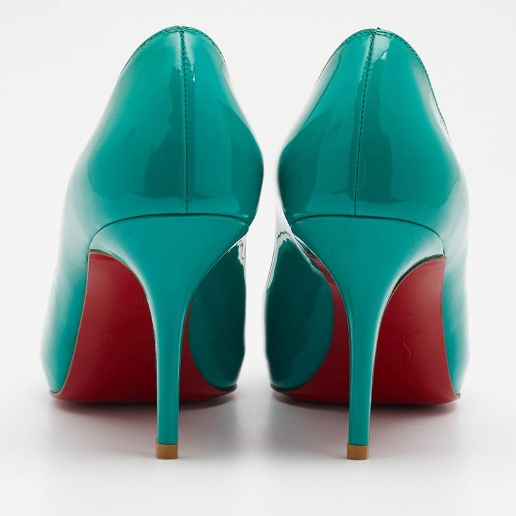 Pre Owned Christian Louboutin Green Patent Leather Very Prive Platform Pumps Size 38
