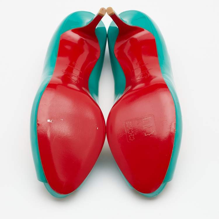 Pre Owned Christian Louboutin Green Patent Leather Very Prive Platform Pumps Size 38