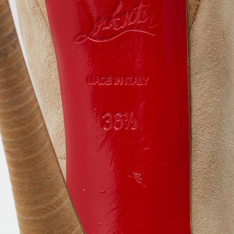 Pre Owned Christian Louboutin Beige Suede Mavela Bow Platform Pumps Size 36.5