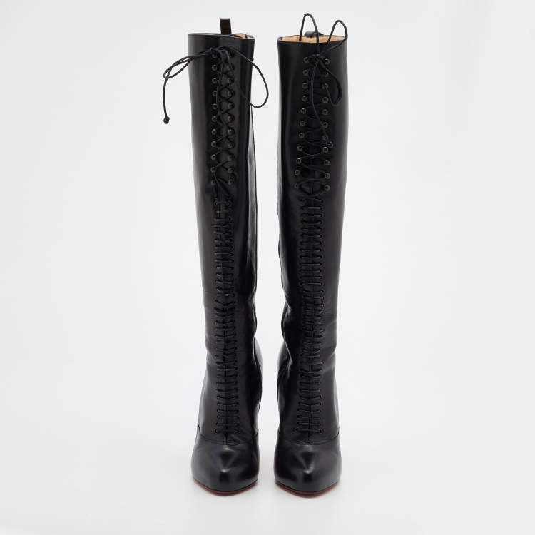 Pre Owned Christian Louboutin Black Leather Mado Over-the-Knee Boots Size 38
