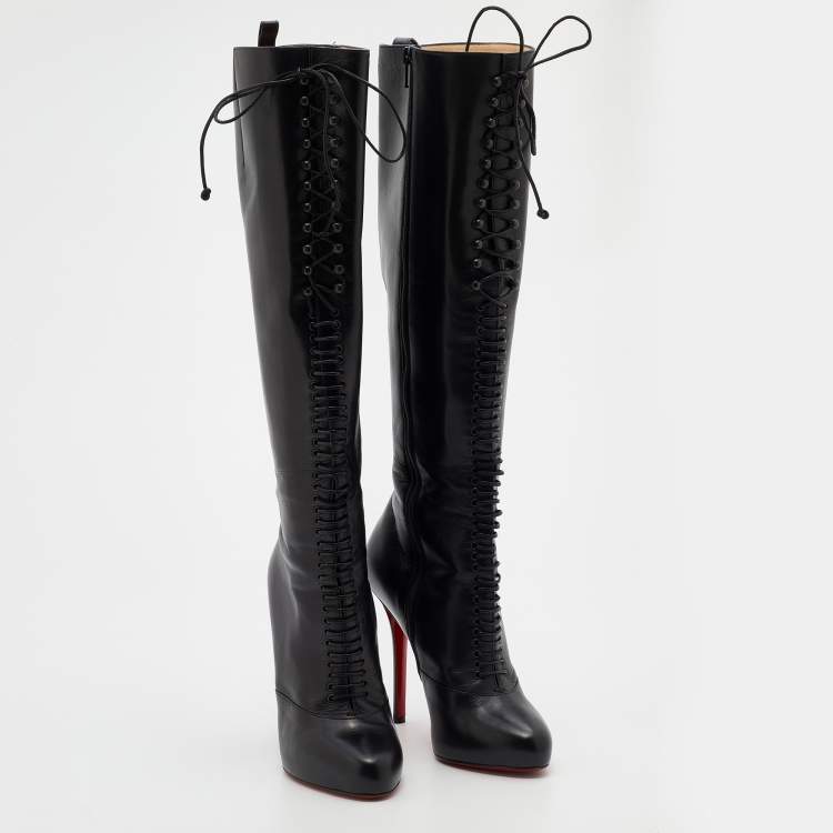 Pre Owned Christian Louboutin Black Leather Mado Over-the-Knee Boots Size 38