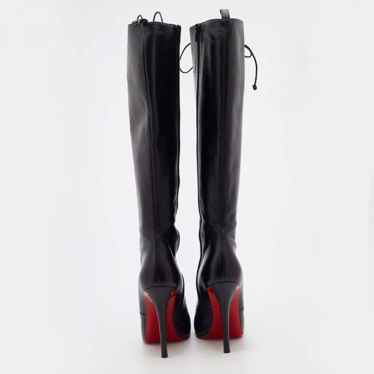 Pre Owned Christian Louboutin Black Leather Mado Over-the-Knee Boots Size 38