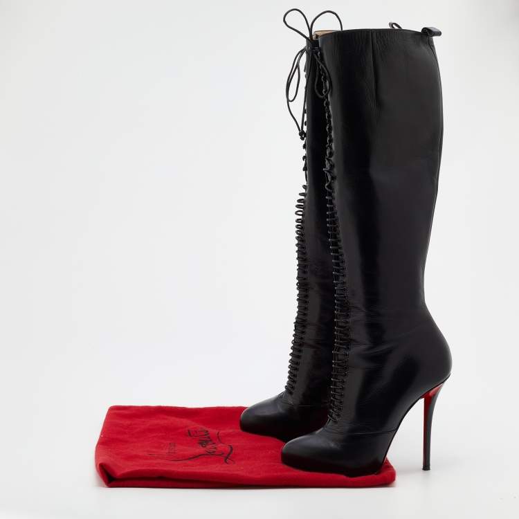 Pre Owned Christian Louboutin Black Leather Mado Over-the-Knee Boots Size 38