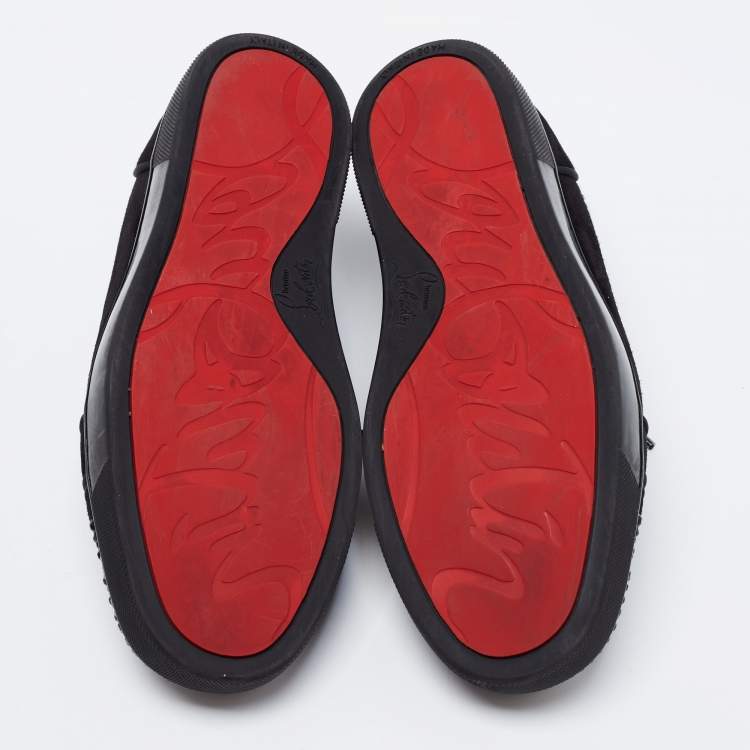 Pre Owned Christian Louboutin Black Suede Louis Junior Degra Crystal Low Top Sneakers Size 38.5