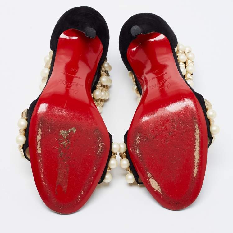 Pre Owned Christian Louboutin Black Suede Tudor Bal Embellished Ankle Strap Sandals Size 38