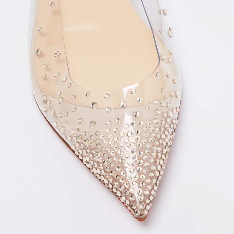 Pre Owned Christian Louboutin Cream PVC and Leather Degrastrass Pointed-Toe Ballet Flats Size 38.5
