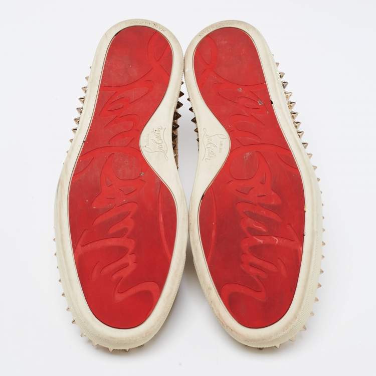 Pre Owned Christian Louboutin Gold Python Embossed Leather Pik Boat  Slip On Sneakers Size 39