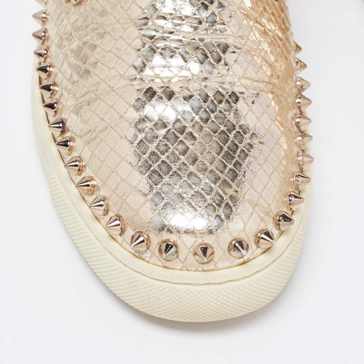 Pre Owned Christian Louboutin Gold Python Embossed Leather Pik Boat  Slip On Sneakers Size 39