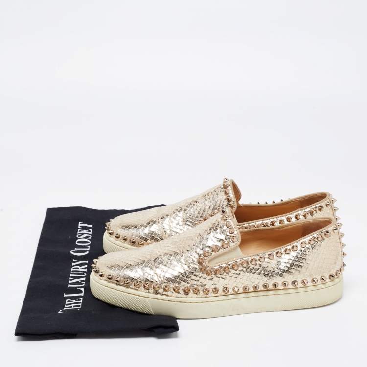 Pre Owned Christian Louboutin Gold Python Embossed Leather Pik Boat  Slip On Sneakers Size 39
