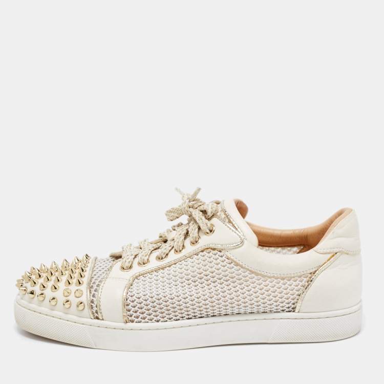 Christian Louboutin White Leather And Mesh Louis Junior Spikes Low
