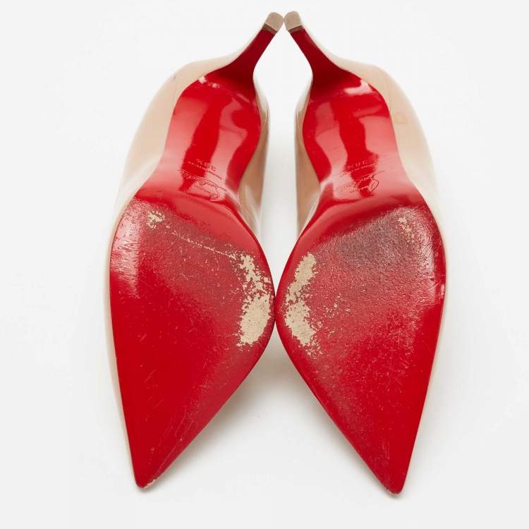 Pre Owned Christian Louboutin Beige Patent Leather Pigalle Pumps Size 38.5