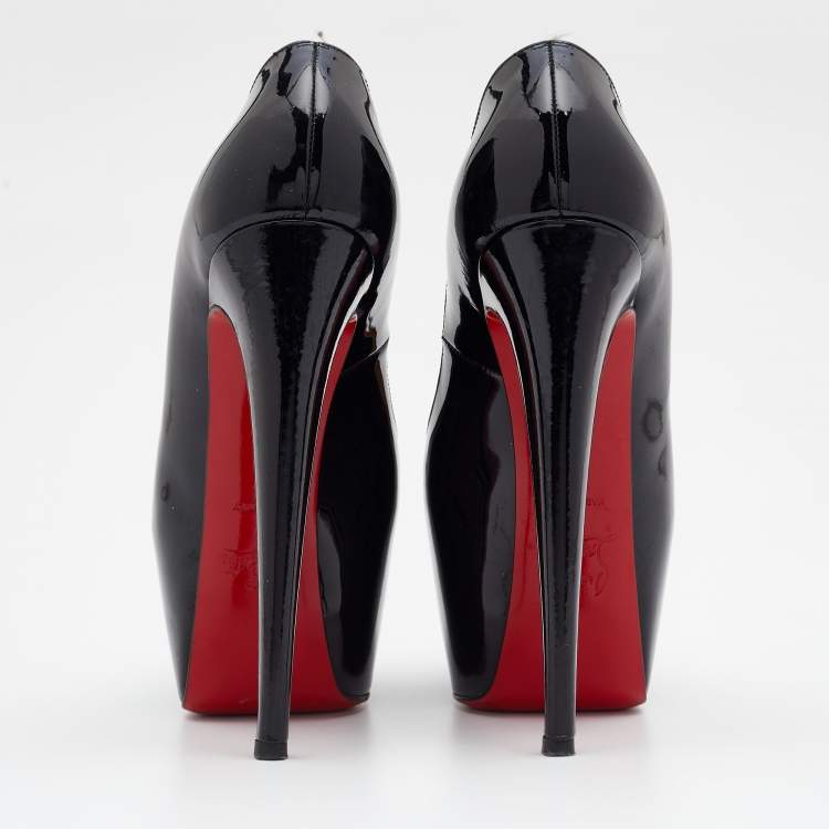 Pre Owned Christian Louboutin Black Patent Leather Highness Peep Toe Platform Pumps Size 37