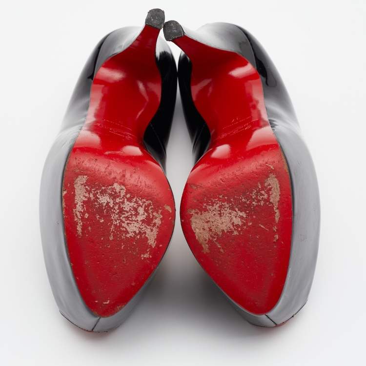 Pre Owned Christian Louboutin Black Patent Leather Highness Peep Toe Platform Pumps Size 37