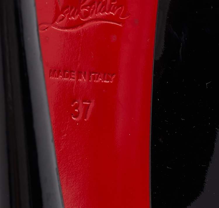 Pre Owned Christian Louboutin Black Patent Leather Highness Peep Toe Platform Pumps Size 37