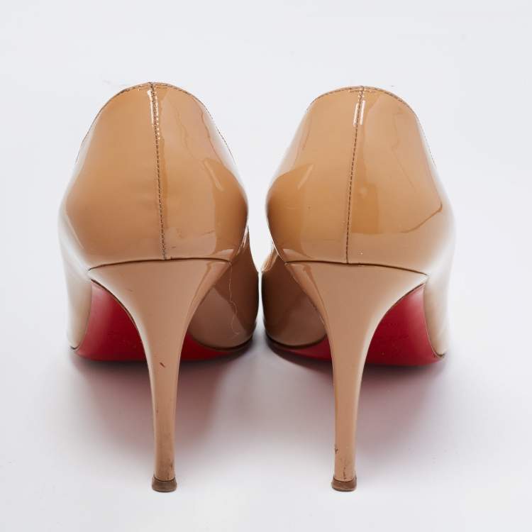مملوكة مسبقًا Christian Louboutin Beige Patent Leather You You Peep Toe Pumps Size 38