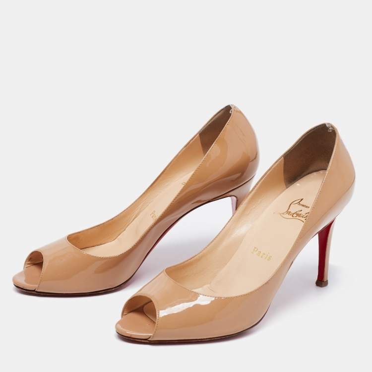مملوكة مسبقًا Christian Louboutin Beige Patent Leather You You Peep Toe Pumps Size 38