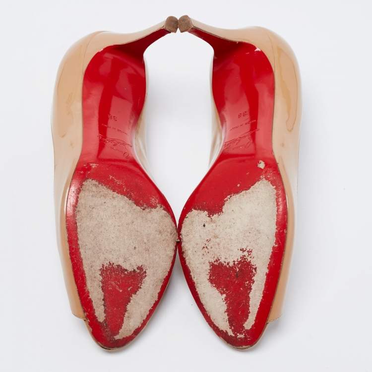 مملوكة مسبقًا Christian Louboutin Beige Patent Leather You You Peep Toe Pumps Size 38