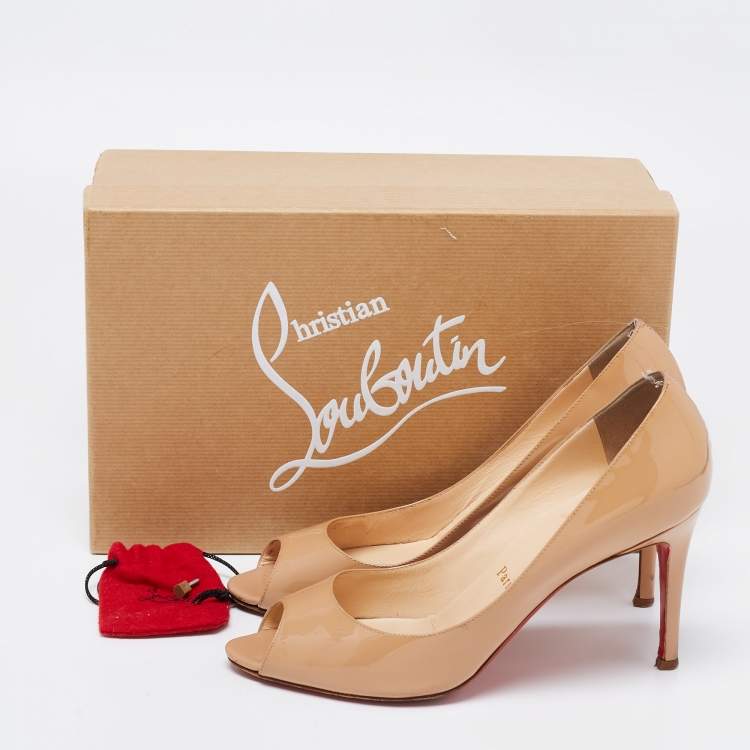 مملوكة مسبقًا Christian Louboutin Beige Patent Leather You You Peep Toe Pumps Size 38