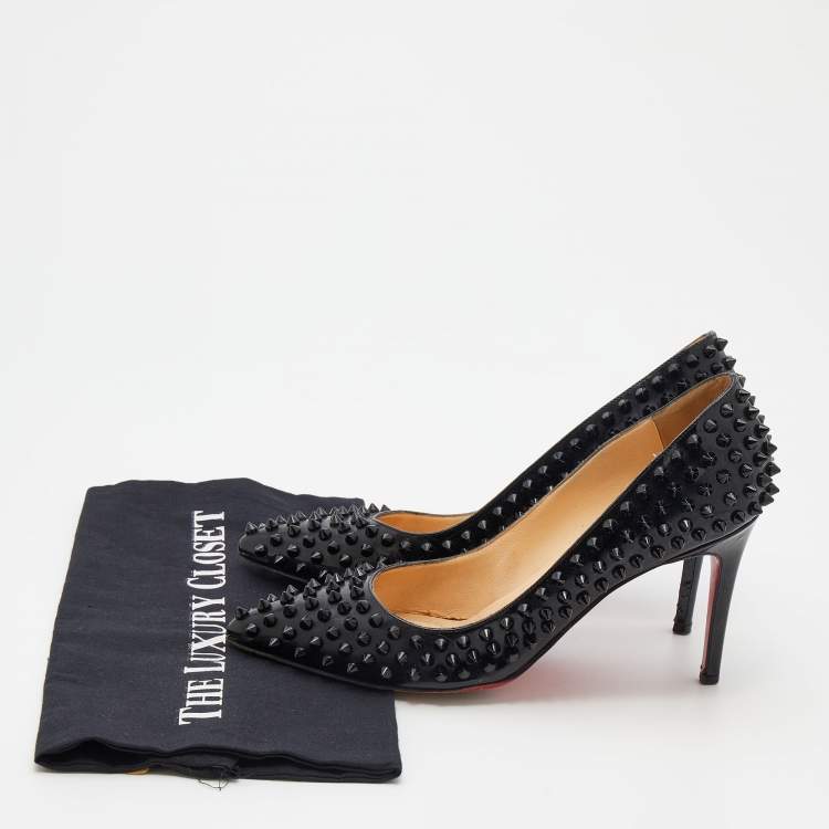 Pre Owned Christian Louboutin Black Patent Leather Pigalle Spikes Pointed Toe Pumps Size 39