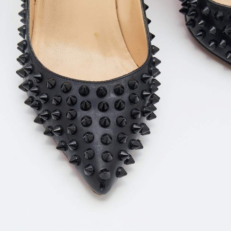 Pre Owned Christian Louboutin Black Patent Leather Pigalle Spikes Pointed Toe Pumps Size 39