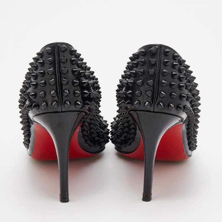 Pre Owned Christian Louboutin Black Patent Leather Pigalle Spikes Pointed Toe Pumps Size 39