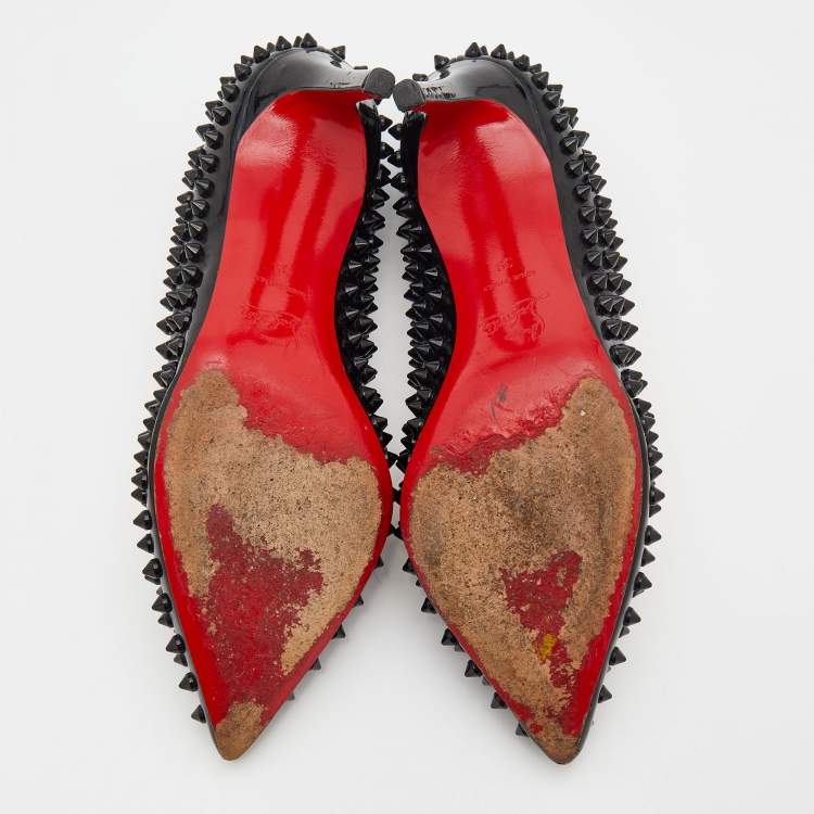 Pre Owned Christian Louboutin Black Patent Leather Pigalle Spikes Pointed Toe Pumps Size 39