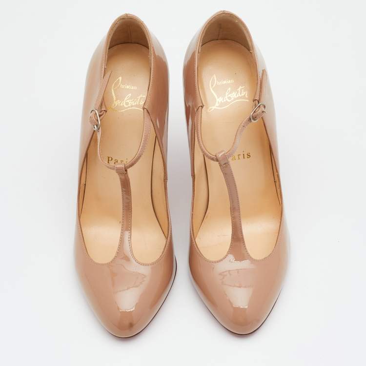 Pre Owned Christian Louboutin Beige Patent Leather Tpoppins Pumps Size 37