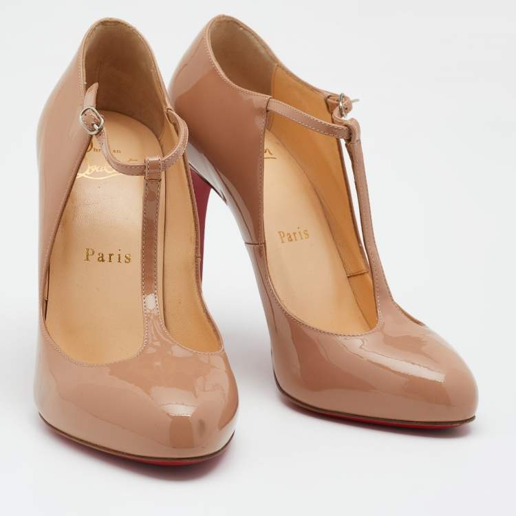 Pre Owned Christian Louboutin Beige Patent Leather Tpoppins Pumps Size 37