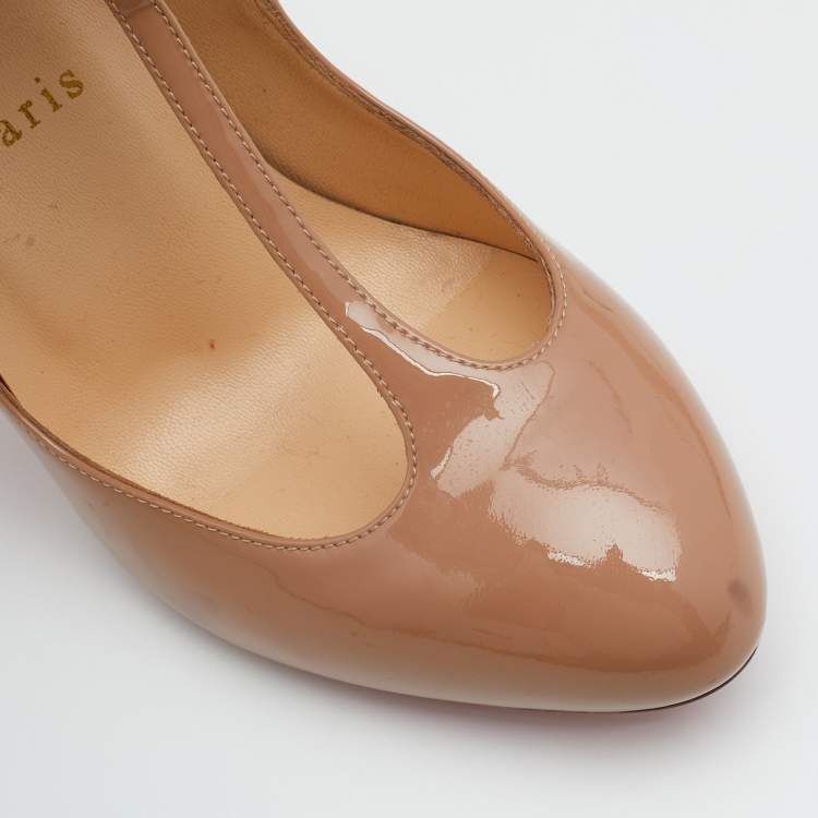 Pre Owned Christian Louboutin Beige Patent Leather Tpoppins Pumps Size 37