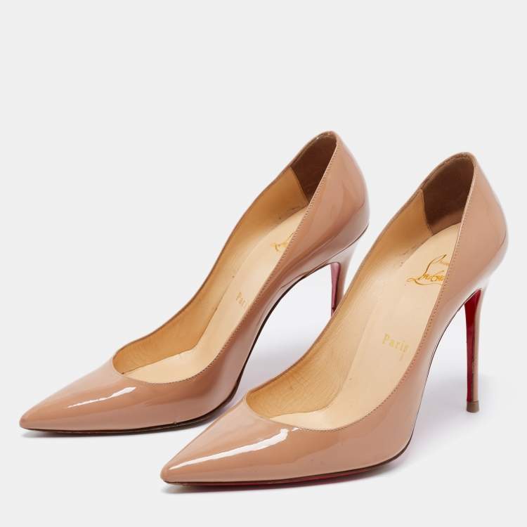 Pre Owned Christian Louboutin Beige Patent Leather So Kate Pumps Size 38