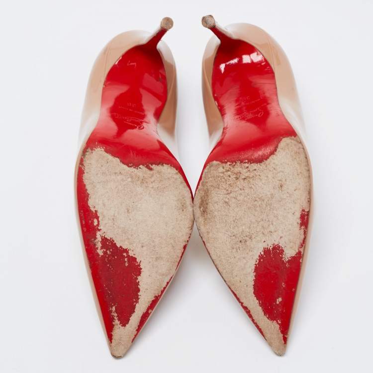 Pre Owned Christian Louboutin Beige Patent Leather So Kate Pumps Size 38
