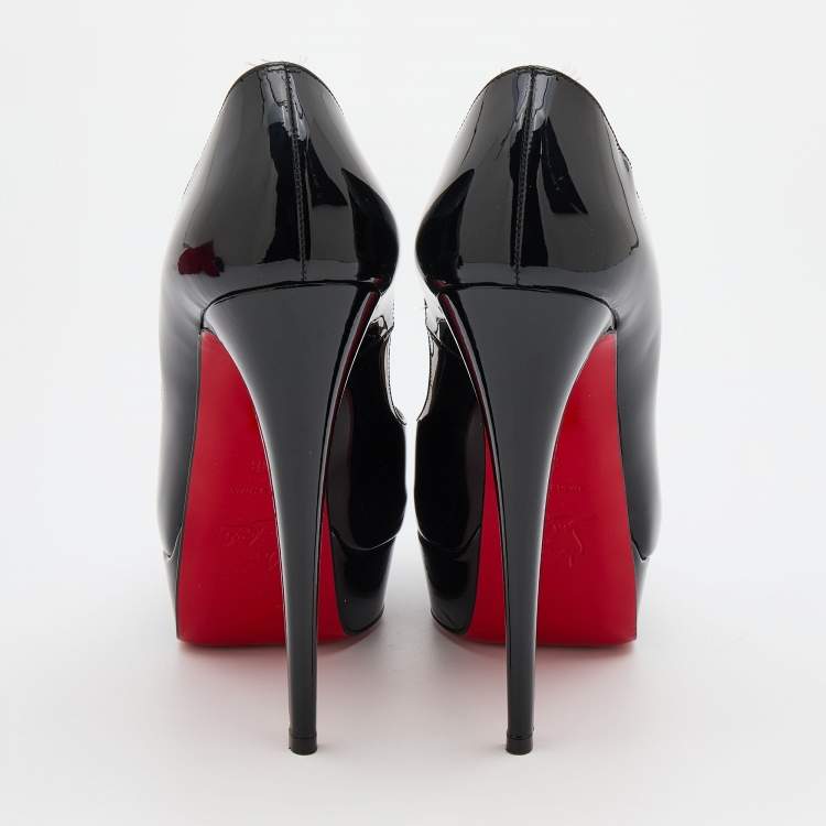 Pre Owned Christian Louboutin Black Patent Leather Lady Peep Toe Platform Pumps Size 38
